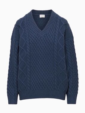 Aritzia Sunday Best Peggy V-Neck Sweater Merino Wool Deep Grotto Blue XS Women’s